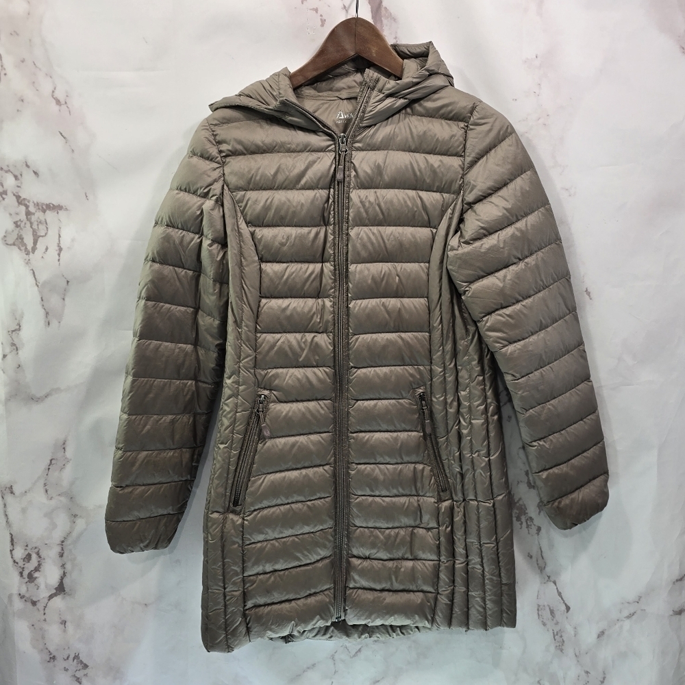 Aventura Down Puffer Jacket Womens XS Brown Parka Coat Hood Long FP Packable